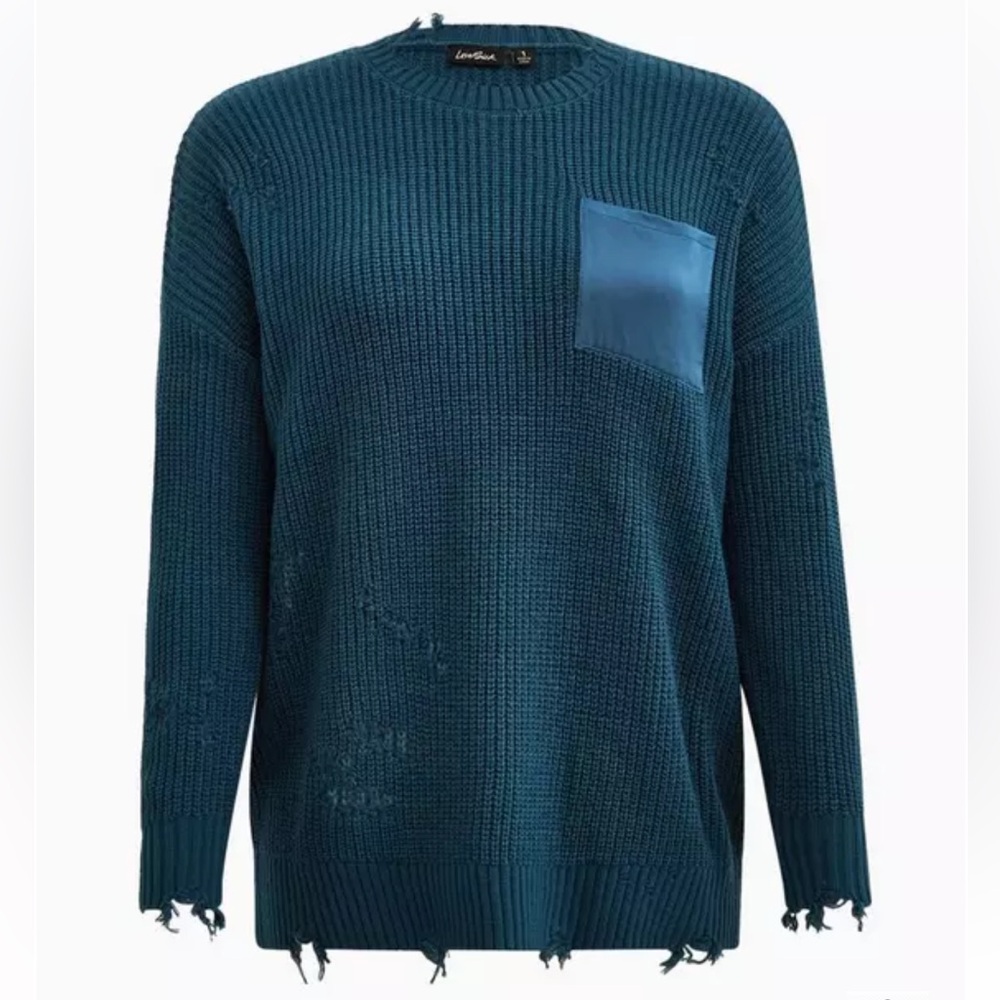 Lovesick Distressed Satin Pocket Pullover Sweater